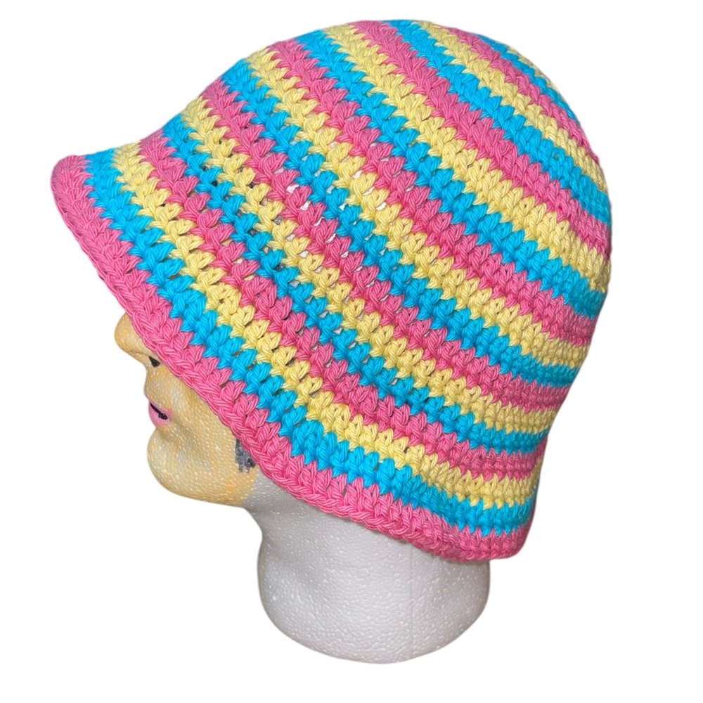 Handmade Crochet Striped Bucket Hat Cotton Adult Pride Month pansexual